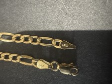 Solid 14K Yellow Gold Figaro Chain Necklace 22" Long 4.15g Genuine Mens Renkli Taşlı Kolye price