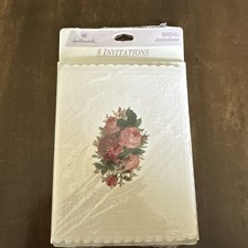 Vintage Hallmark Bridal Shower 8 Invitations Floal Wedding VTG New Davetiye price