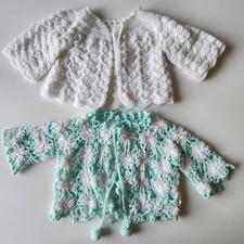 Vintage Baby Cardigans 6-12 Months Handmade Crochet Sweater Girl Daisies Loopy Bebek Yeleği price