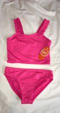 Girls' NWT 2pc Tankini Ruffled Straps Pink Glowstick Wonder Nation Poly/Spandex Kız Çocuk Plaj Giyimi price