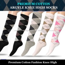 Premium Cotton Argyle Fashion Knee High Socks Size 2-8 (Shoes Size) -From Sydney Diz Altı Çorap / Pantolon Çorabı price