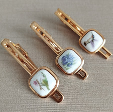 OKURA TOEN Hand-Painted Porcelain Tie Clips Set of 3 – Bird, Swallow & Iris JPN Kravat İğnesi price
