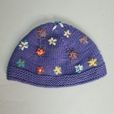 Vintage Y2K Baby Gap Hat Beanie Infant Girls L/XL Purple Floral Embroidered Knit Bebek Beresi price