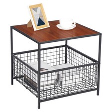 2-Tier Side Table w/ Storage Basket Small End Sofa Coffee Table for Living Room Orta Sehpa price