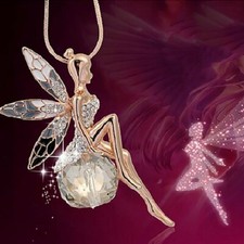 Fashion Women Crystal Fairy Angel Wing Pendant Long Chain Sweater Necklace Gift Swarovski Kolye price