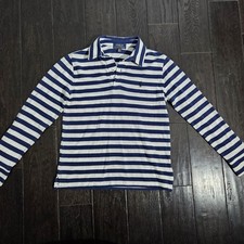 Polo Ralph Lauren Shirt Boys Medium 10-12 Blue Striped High Low Hem Slits Erkek Çocuk Gömlek price