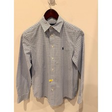 Ralph Lauren Kids Boys Blue White Tattersall Check Natural Stretch Shirt L 14-16 Erkek Çocuk Gömlek price