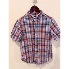 Ralph Lauren Boys Blue Red Plaid Short Sleeve Button Down Shirt Size L 14-16 Erkek Çocuk Gömlek price