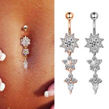 Zircon Navel Belly Button Ring Curved Bar Flower Dangle Body Piercing Jewelry Altın & Gümüş Piercing price