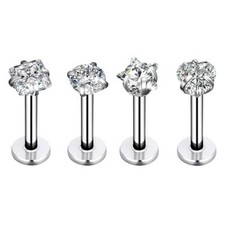 4Pcs CZ Lip Rings 316L Stainless Steel Labret Monroe Studs Body Piercing Jewelry Altın & Gümüş Piercing price