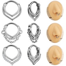 16g Stainless Steel Double Hoop Nose Ring CZ Hinged Septum Ring Piercing Jewelry Altın & Gümüş Piercing price