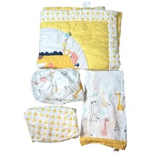 4 Piece Crib Bedding Set Yellow White Animals Giraffe Monkey Jungle Baby Bebek Nevresim Takımı price
