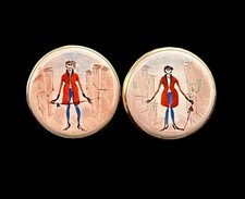 Vintage Italian Porcelain Cufflinks Large 1.75 inch Hand Painted Dandy Man Brass Kol Düğmesi price