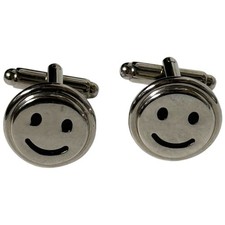Vintage Mid Century Smiley Face Happy Cufflinks Cuff Links Silvertoned Costume Kol Düğmesi price
