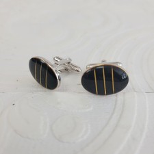 Vintage Black Enamel Oval Cufflinks Gold Silver Tone Formal Onyx Style Kol Düğmesi price