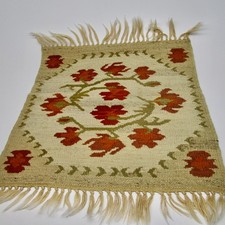 Vintage woven rug red orange floral tribal Kilim style small wall square 19" Kilim price