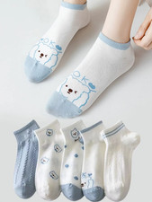 5 Pairs Women's Cow Pattern Ankle Socks Cute Printed Soft Casual Short Socks Soket Çorap price