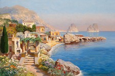 Art Giclee Printed Oil Painting Print View of Faraglii cliffs outside Capri Yağlı Boya Tablo price
