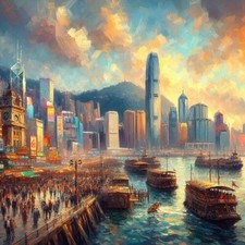 Hong Kong’s Skyline - Oil Painting (Digital Image) Yağlı Boya Tablo price