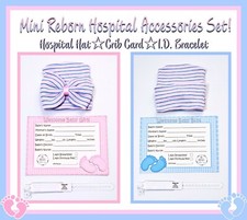 3PC MINI REBORN BABY GIRL HOSPITAL SET!  (hat, id bracelet & crib card) Bebek Hastane Çıkışı price
