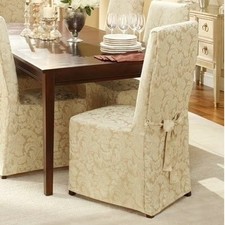 SureFit Long Dining Chair Slipcover Scroll Champagne Relaxed Fit 1 Piece New Standart Sandalye price