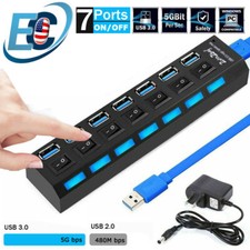 USB 3.0 Hub 7 Port On/Off Switch High Speed Splitter AC Adapter Cable PC Laptop Hub & Switch price