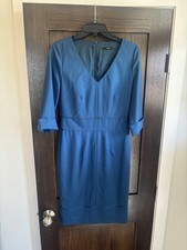 Hugo Boss Duara1 Elbise Blue Satin Trim Dress, Size 6, $475 Retail Elbise price