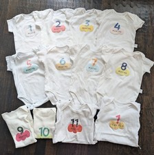 Bundle (12) Baby Monthly Milestone Bodysuit Set 0-12 Months 100% Cotton Bebek Zıbın Seti price