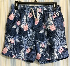 “The Endless Summer” Swim Trunks SZ~ S /  Navy Blue Hawaiian Print w Mesh Lining Erkek Plaj Giyimi price