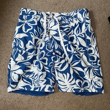 Lanesboro  Men's  Blue Print & White Swim Trunks Size L. With cargo pocket Erkek Plaj Giyimi price