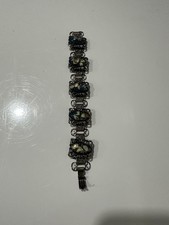 Vintage silvertone filagree bracelet wth blue glass stones Art Deco Bijuteri Bilezik price