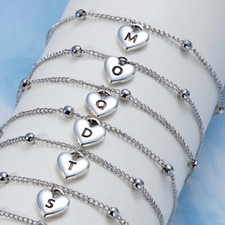 Fashion 26 Letters Heart Initials Alphabet Bracelet Adjustable Bangle Women Gift Bijuteri Bilezik price