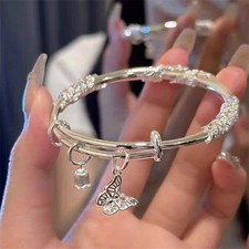 Fashion 925 Silver Flower Butterfly Bracelet Bangle For Women Mother's Day Gift Bijuteri Bilezik price