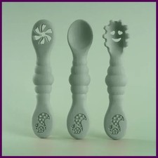 3PCS Silicone Spoon Fork For Baby Utensils Set Feeding Food Toddler Learn To Eat Mama Kaşığı price