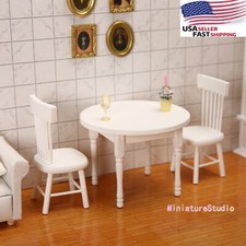 Dollhouse Miniature 1:12 White 3pcs Dining Room Round Table Chair Set Furniture Masa - Sandalye Seti / Takımı price