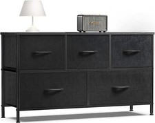Black 5 Drawers Dresser for Bedroom Wood Top Organizer Fabric Storage Drawers Dresser price
