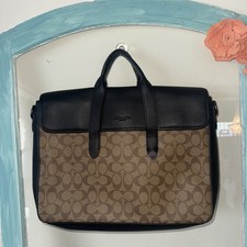 Coach Signature Canvas Leather Laptop Briefcase Messenger Bag Black Brown Unisex Unisex Briefcase price