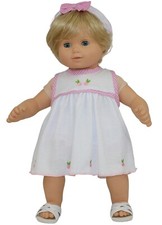 White w/Pink Gingham Dress & Headband fits 16" Bitty Baby Size Doll Baby Dress price