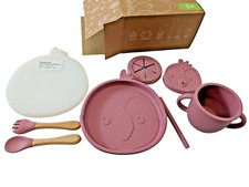 Bimbly Silicone Tableware Kids 8 Piece Pink Cockatoon Plate Lid Cup Sippy New Baby Cup-Sippy Cup price