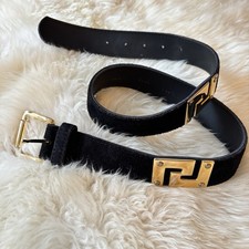 Vintage Suede Statement Belt Black Gold Greca Greek Key Luxury Classic Old Money Women's Belt price