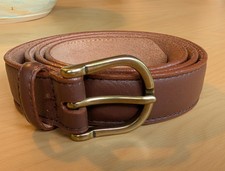 LL Bean Belt Women’s Medium Genuine Leather Brown Brass-Tone Buckle USA Women's Belt price