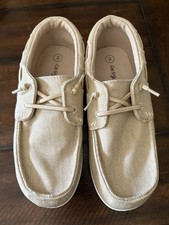 Cat & Jack Unisex Kids Beige Canvas Lace-Up Boat Shoes Casual Size 3 Unisex Children's Casual Shoes price