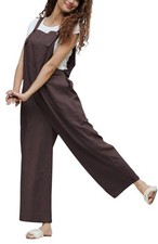 FLAX Linen Ankle Overalls SMALL Brown Jumpsuit Lagenlook Minimalist Women's Jumpsuit and Dungarees price