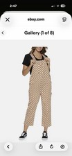 Brixton Tan and White Polka Dot Overalls Jumpsuit cropped, whimsical, girly core Women's Jumpsuit and Dungarees price