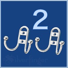 2x COAT HOOKS Closet Hook Utility Bath Robe Double Prong Clothes Hangers Metal Bathrobe Hanger price