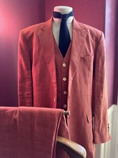 Custom Linen Three-piece Suit In Coral 48Rx40W Men's Suit price