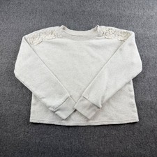 OshKosh B'gosh Sweatshirt Girls 10 Oatmeal Lace Shoulder Crochet Pullover Long Girls' Sweatshirt price
