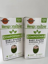 Compostable Baby Disposable Diaper Bags 120 Ct 9.1” x 13” Responsible Lot of 2 Diaper Disposal Bags price