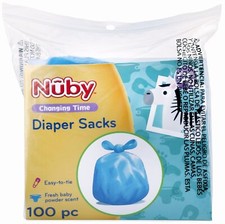Nuby 100 Piece Disposable Diaper Sacks/Bags with Powder Scent, Blue Diaper Disposal Bags price