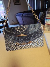 Silver Gold Crystal Denim Evening Bag Clutch with Chain Strap Prom Wedding Purse Clutch Bag price